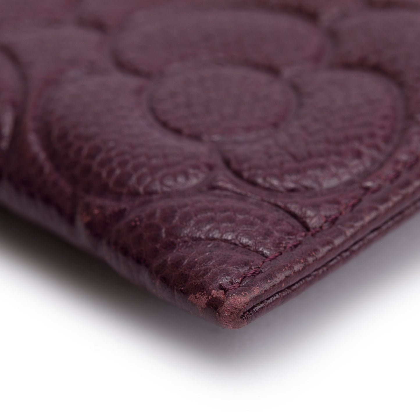 Chanel 2020 Burgundy Camellia Embossed Caviar Leather Classic Card Holder
