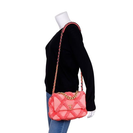 Chanel 2020 Coral Quilted Cotton Canvas Medium 19 Flap Bag