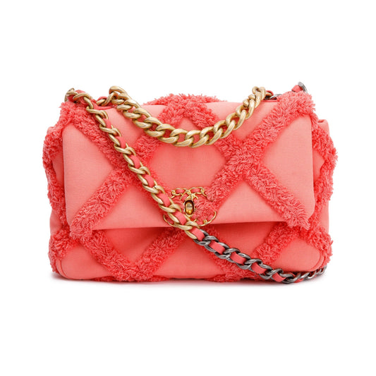 Chanel 2020 Coral Quilted Cotton Canvas Medium 19 Flap Bag
