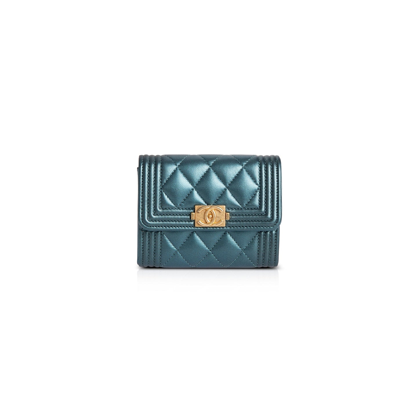 Chanel 2020 Metallic Lambskin Boy Flap Card Holder