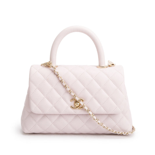 Chanel 2020 Pink Quilted Caviar Leather Small Coco Handle Bag