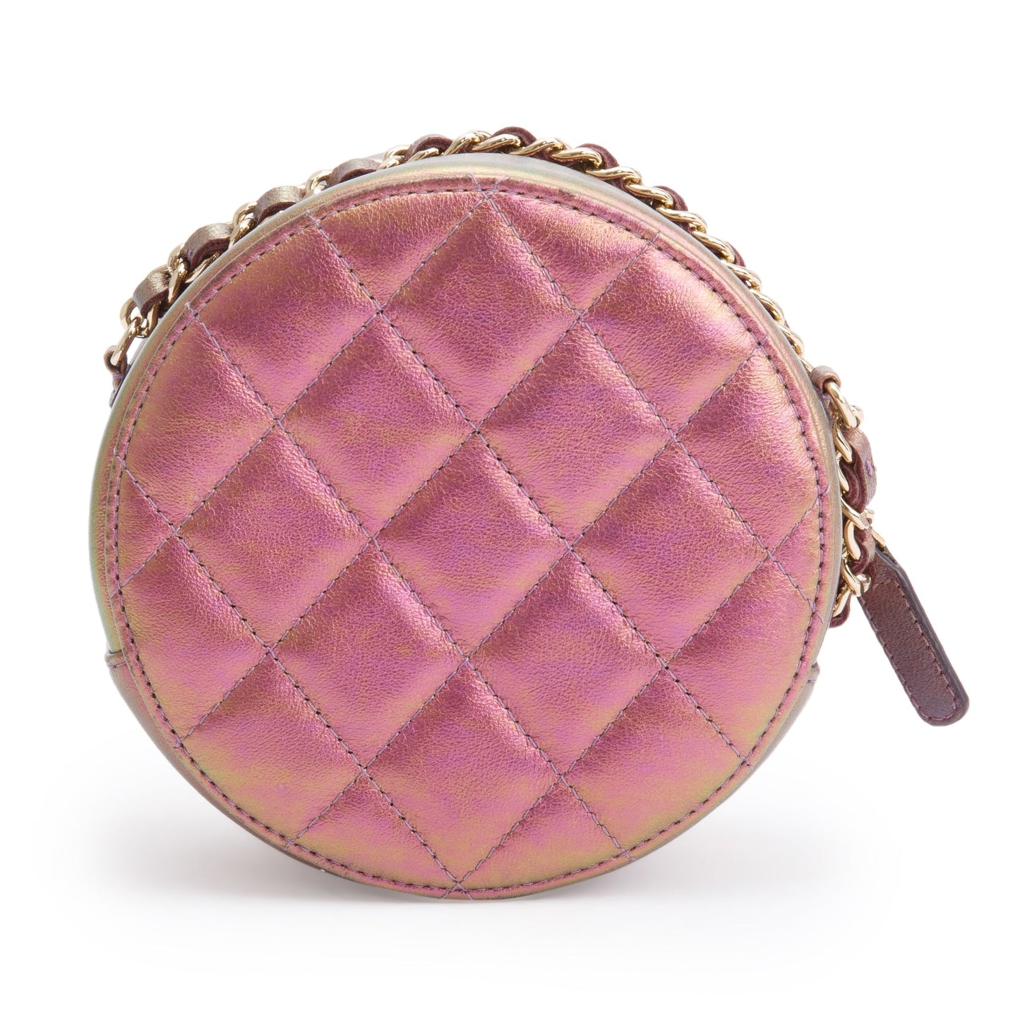 Chanel 2020 Purple Iridescent Calfskin Leather Round CC Chain Crossbody Bag