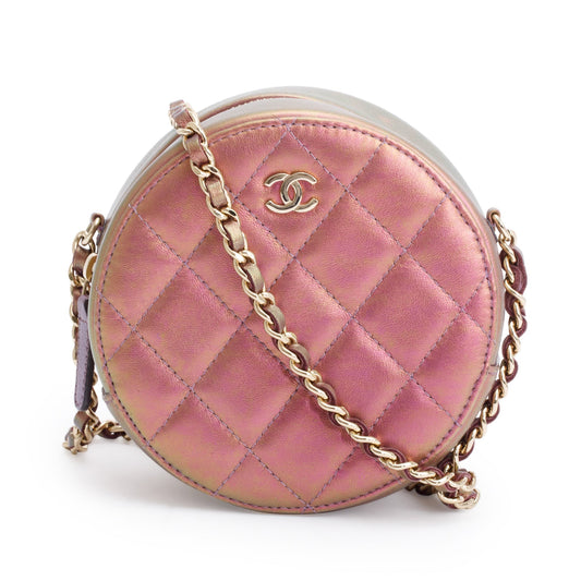 Chanel 2020 Purple Iridescent Calfskin Leather Round CC Chain Crossbody Bag