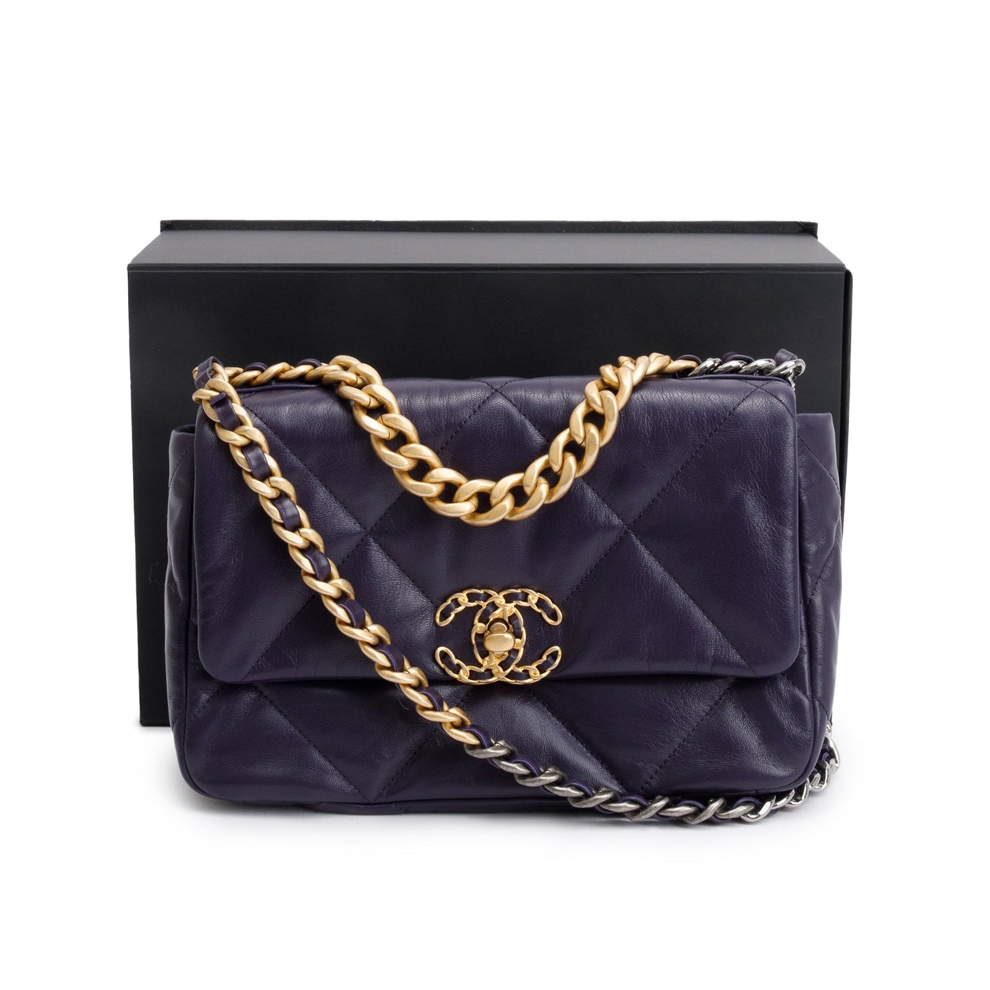 Chanel 2020 Purple Lambskin Leather Medium 19 Flap Bag