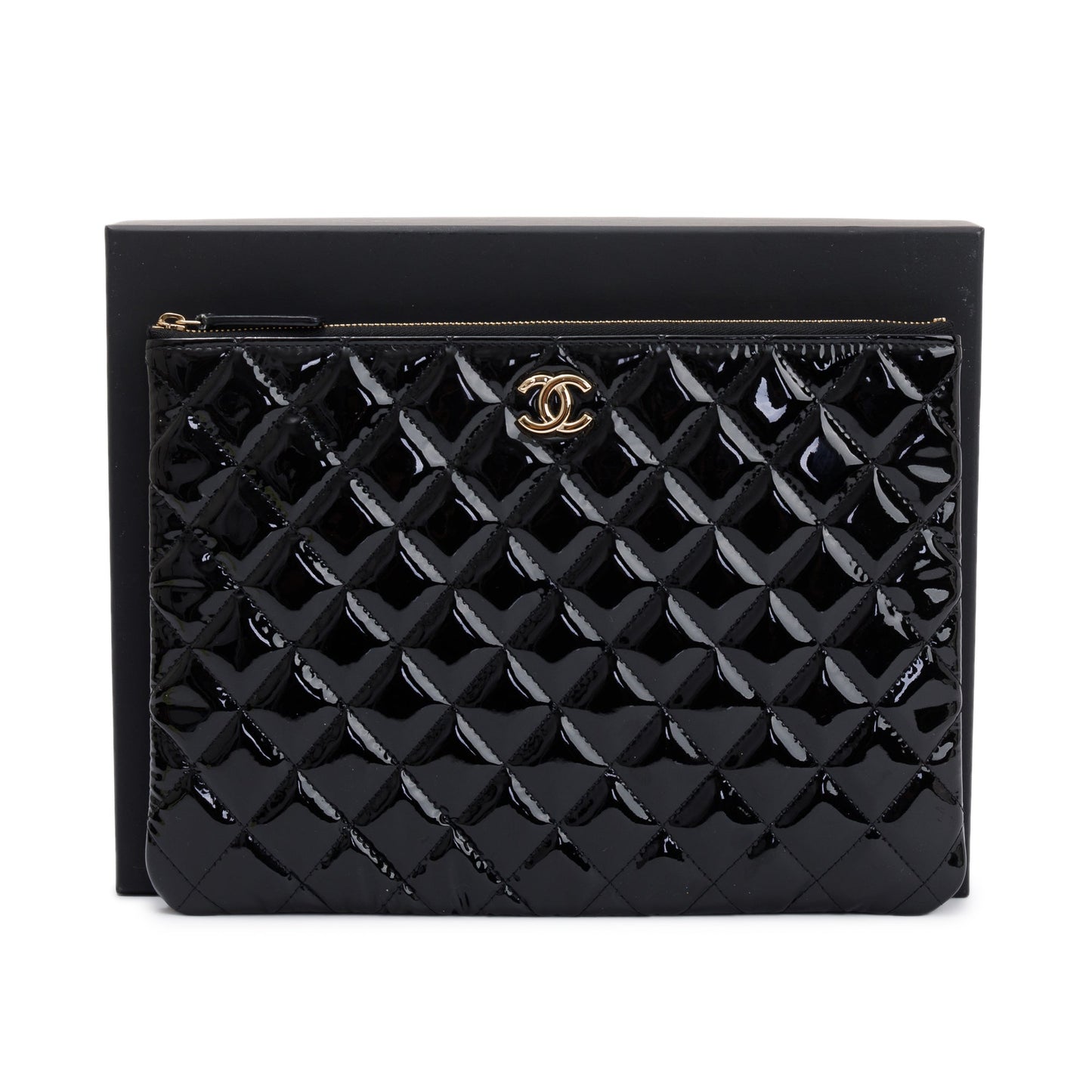 Chanel 2020 Quilted Patent Leather O-Case Clutch