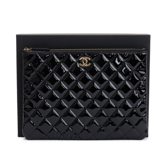 Chanel 2020 Quilted Patent Leather O-Case Clutch