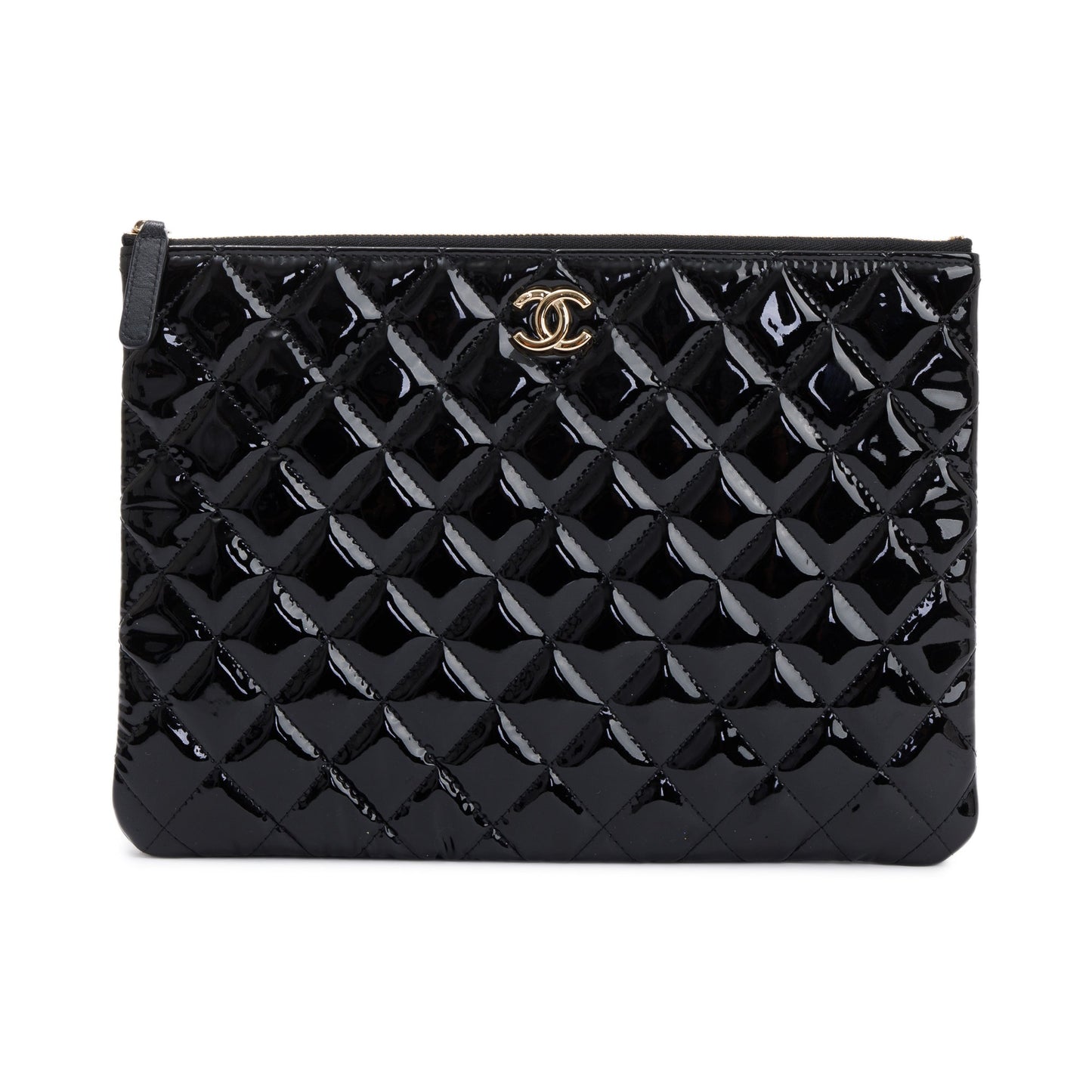 Chanel 2020 Quilted Patent Leather O-Case Clutch