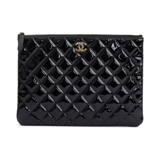 Chanel 2020 Quilted Patent Leather O-Case Clutch