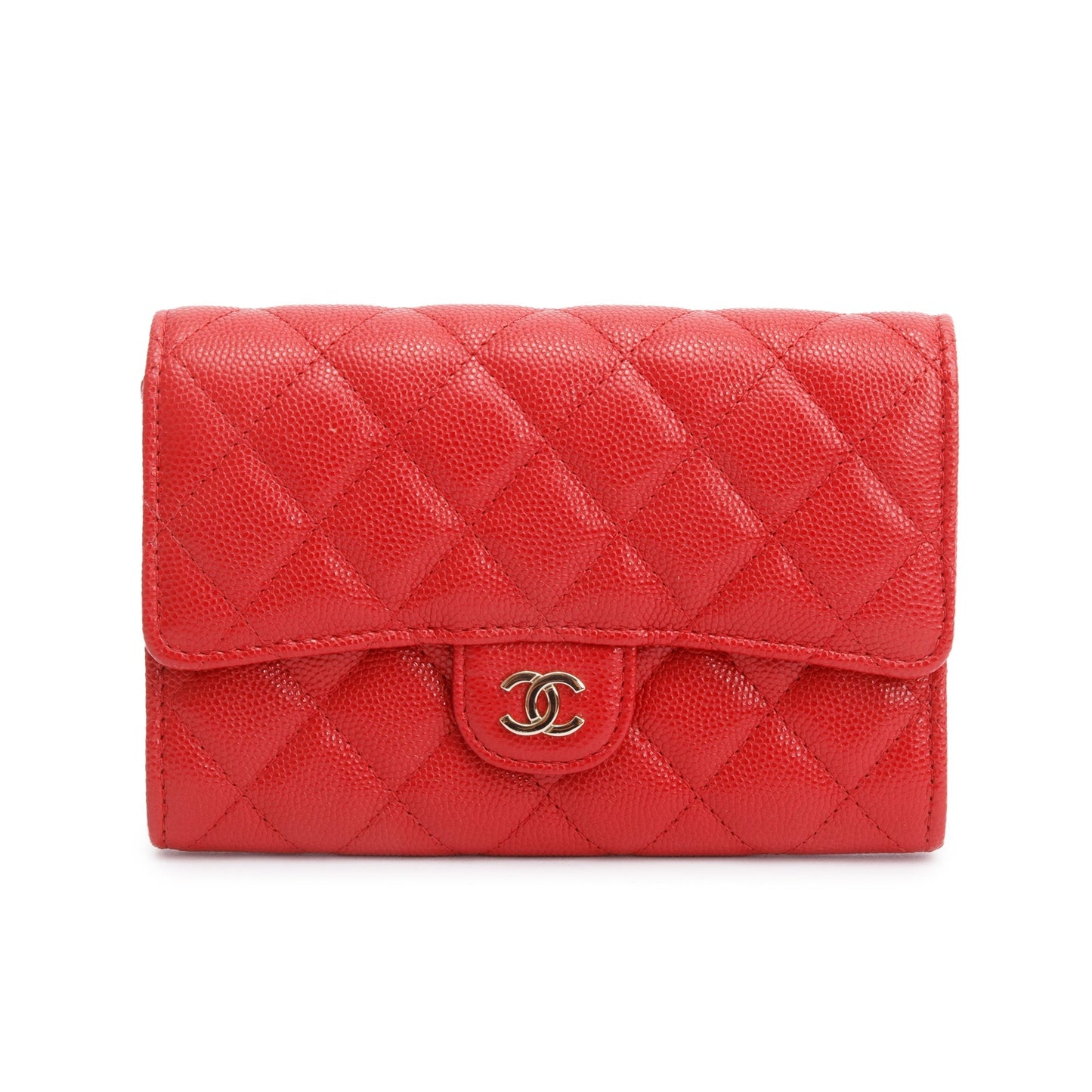 Chanel 2020 Red Caviar Leather Medium Classic Flap Wallet