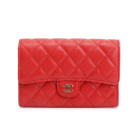 Chanel 2020 Red Caviar Leather Medium Classic Flap Wallet