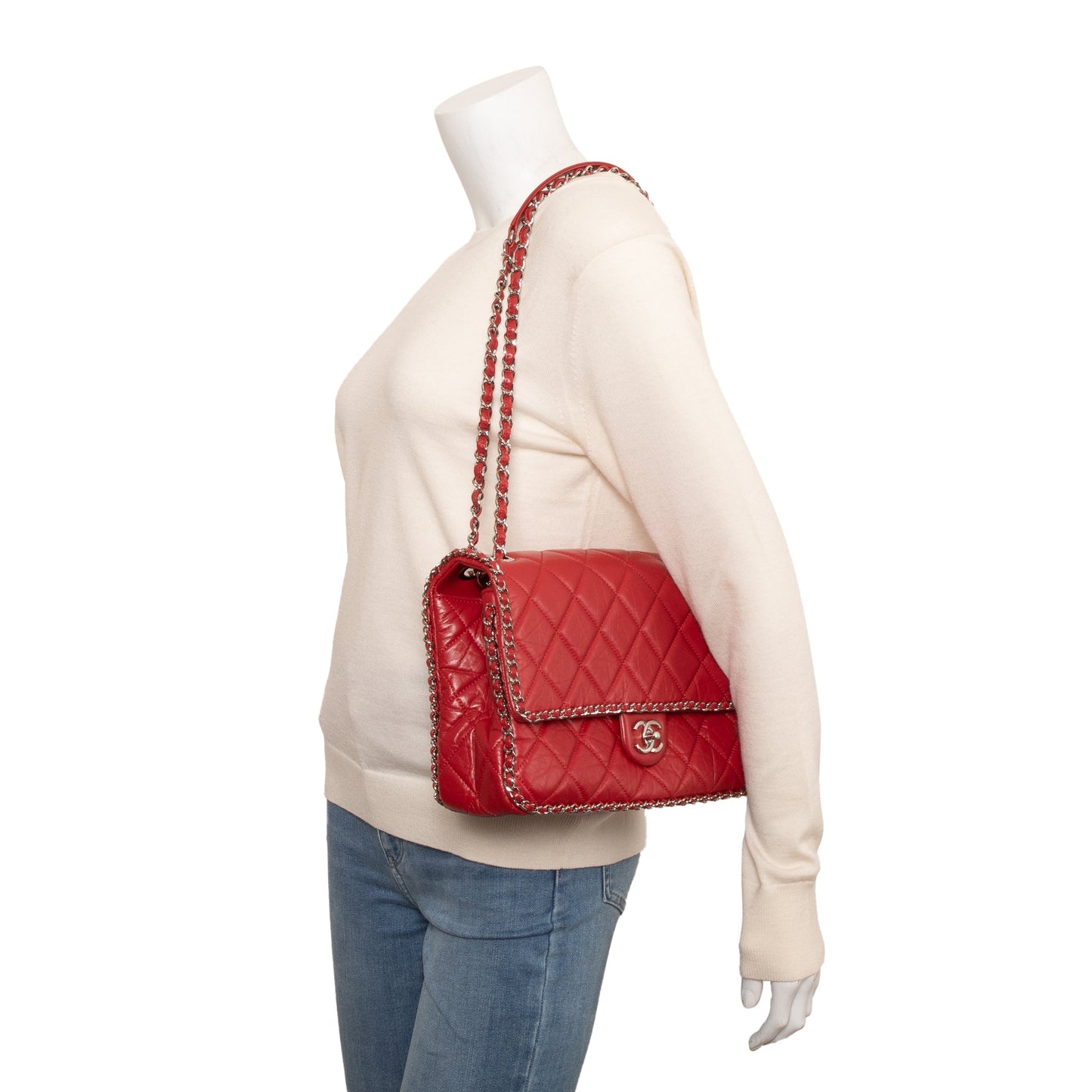 Chanel 2020 Red Quilted Calfskin Leather Large Running Chain Flap Bag