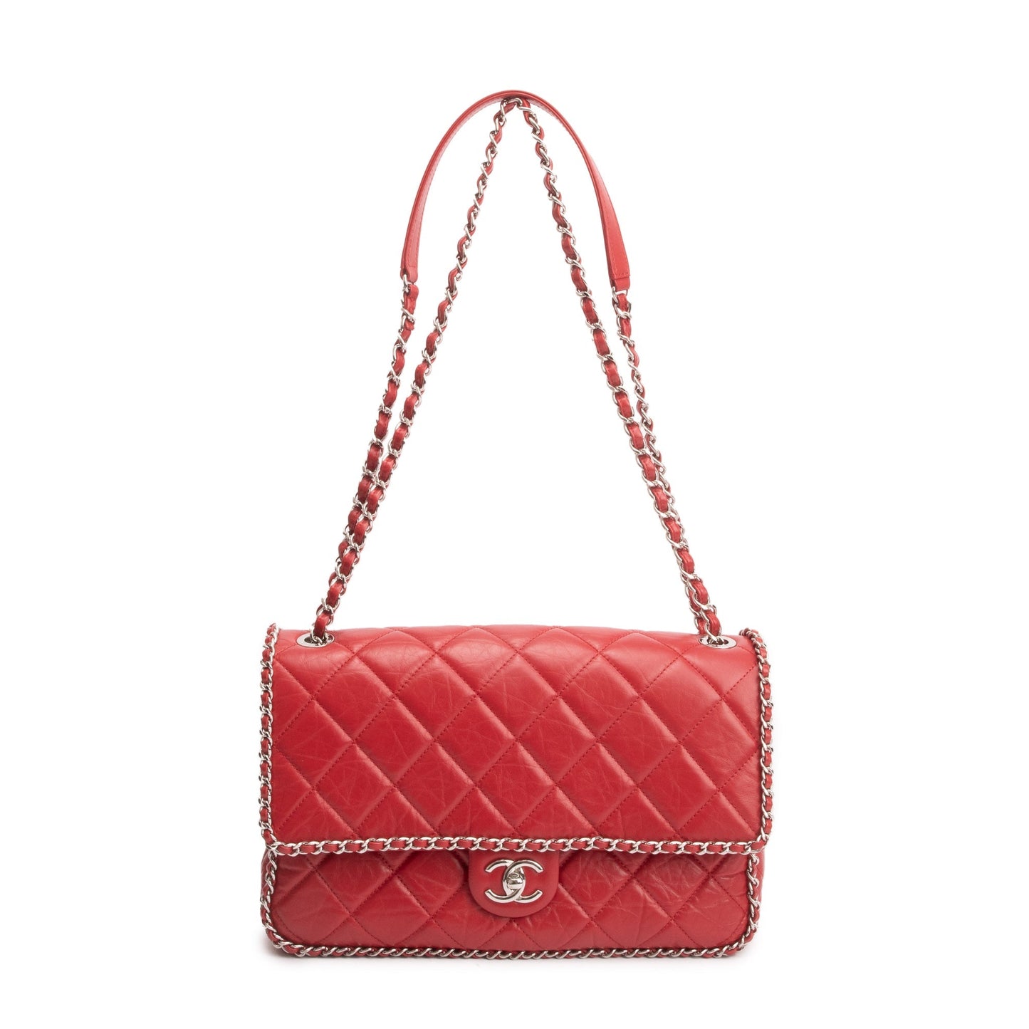 Chanel 2020 Red Quilted Calfskin Leather Large Running Chain Flap Bag