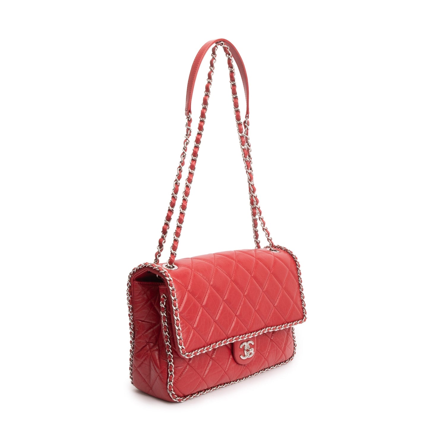 Chanel 2020 Red Quilted Calfskin Leather Large Running Chain Flap Bag