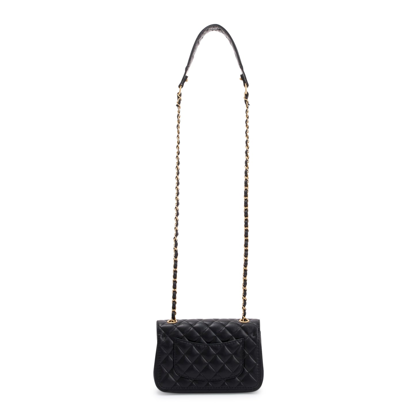 Chanel 2020 Small Black Lambskin Strap Into Flap Bag