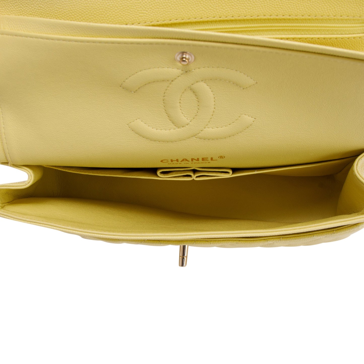 Chanel 2020 Yellow Caviar Classic Medium Double Flap Bag