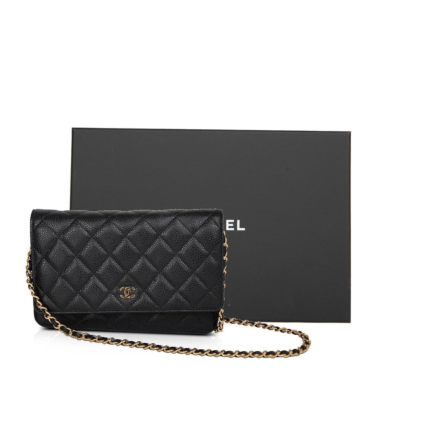 Chanel 2021 Black Caviar Classic Wallet on Chain