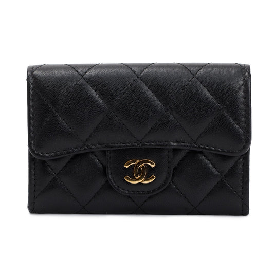 Chanel 2021 Black Caviar Leather Classic Flap Card Holder