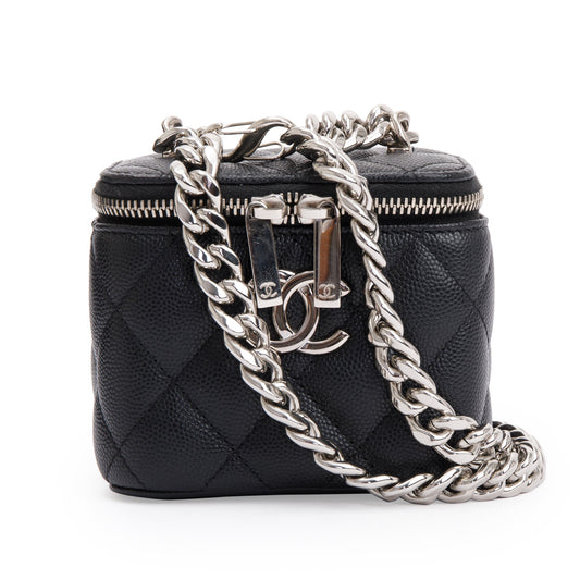 Chanel 2021 Black Caviar Leather Mini Coco Vanity Case