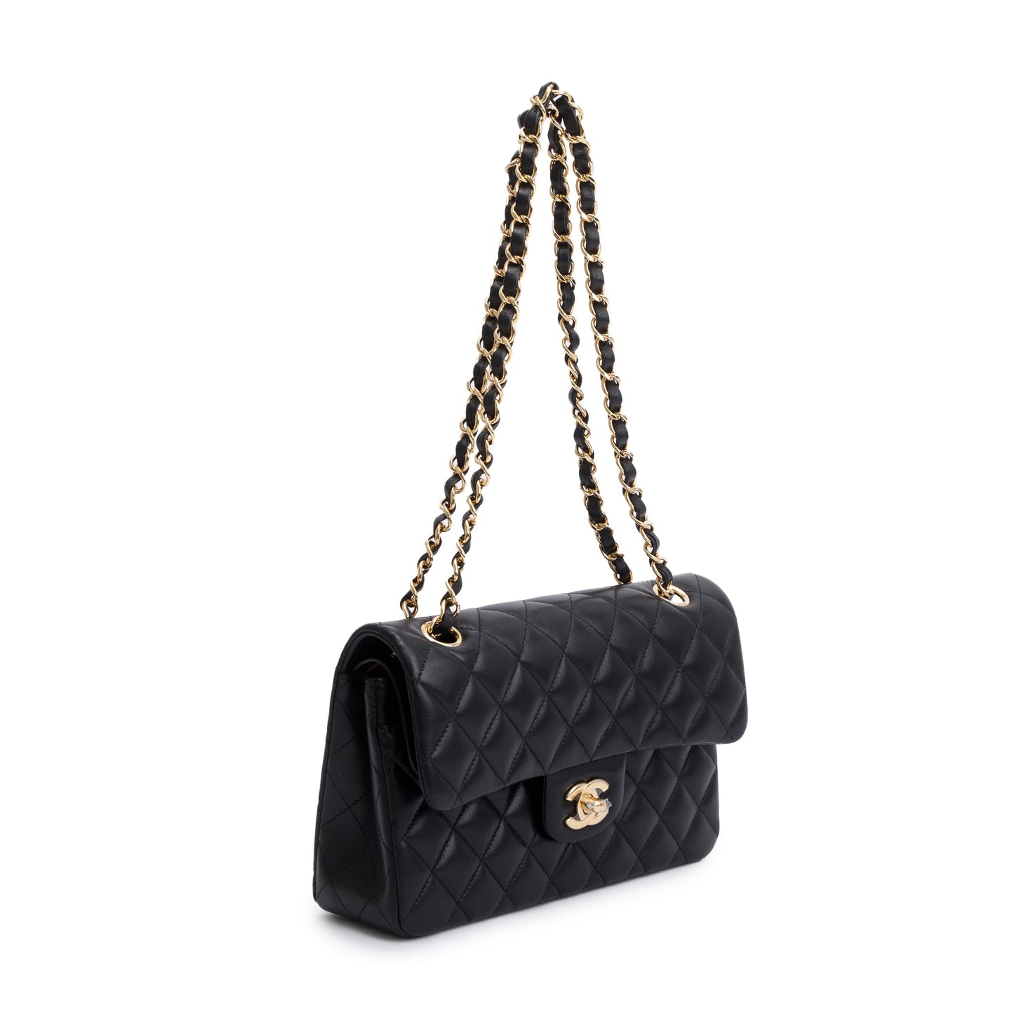 Chanel 2021 Black Lambskin Classic Small Double Flap Bag