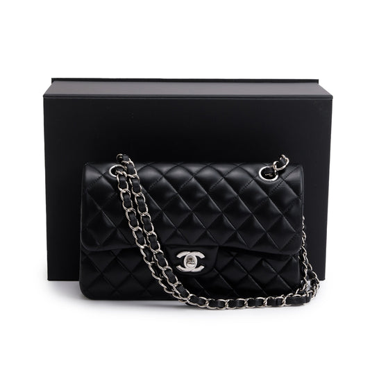 Chanel 2021 Black Lambskin Classic Small Double Flap Bag