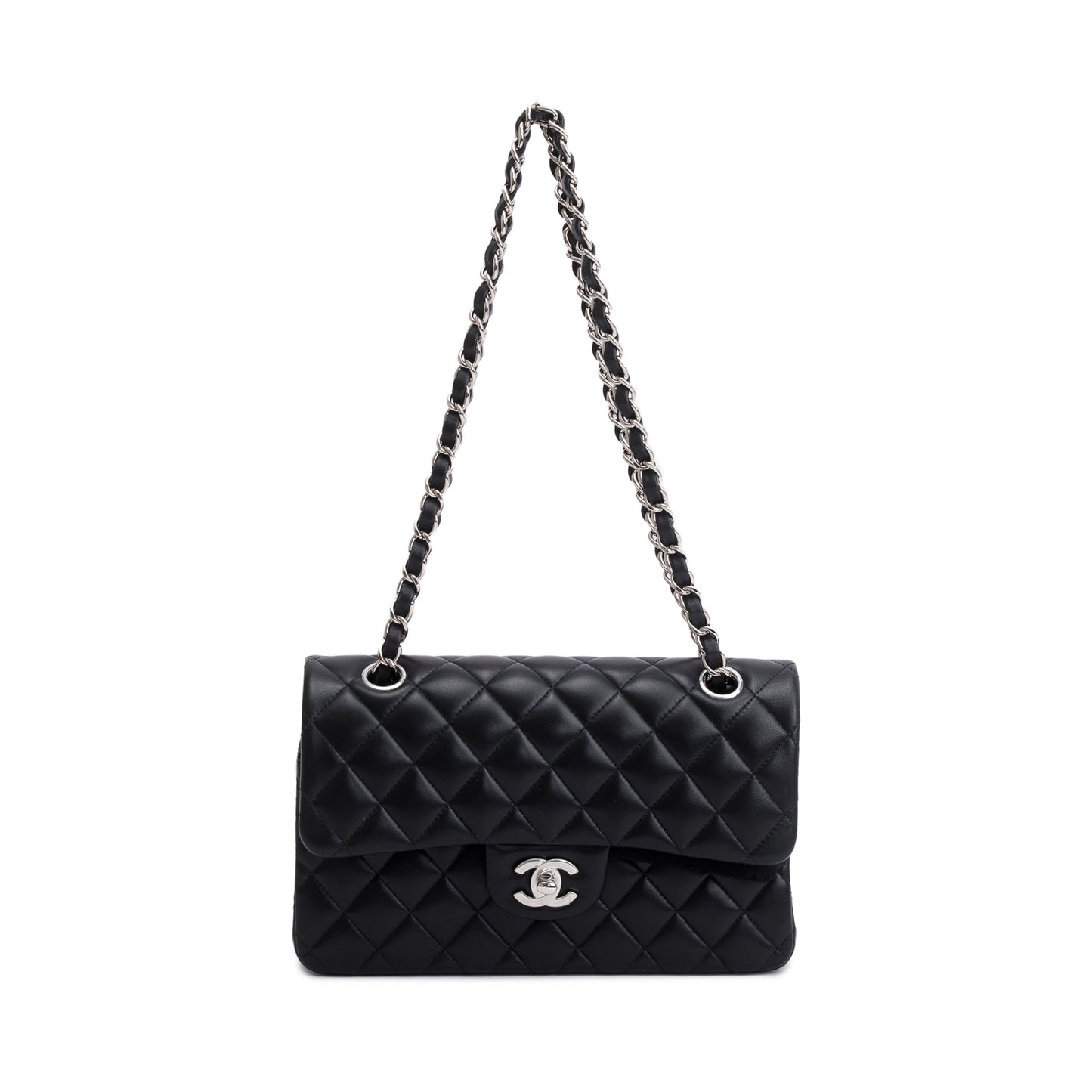Chanel 2021 Black Lambskin Classic Small Double Flap Bag