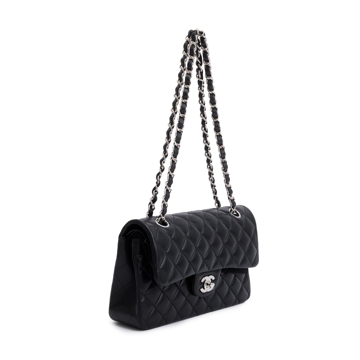 Chanel 2021 Black Lambskin Classic Small Double Flap Bag
