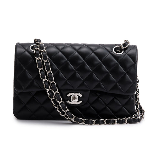 Chanel 2021 Black Lambskin Classic Small Double Flap Bag