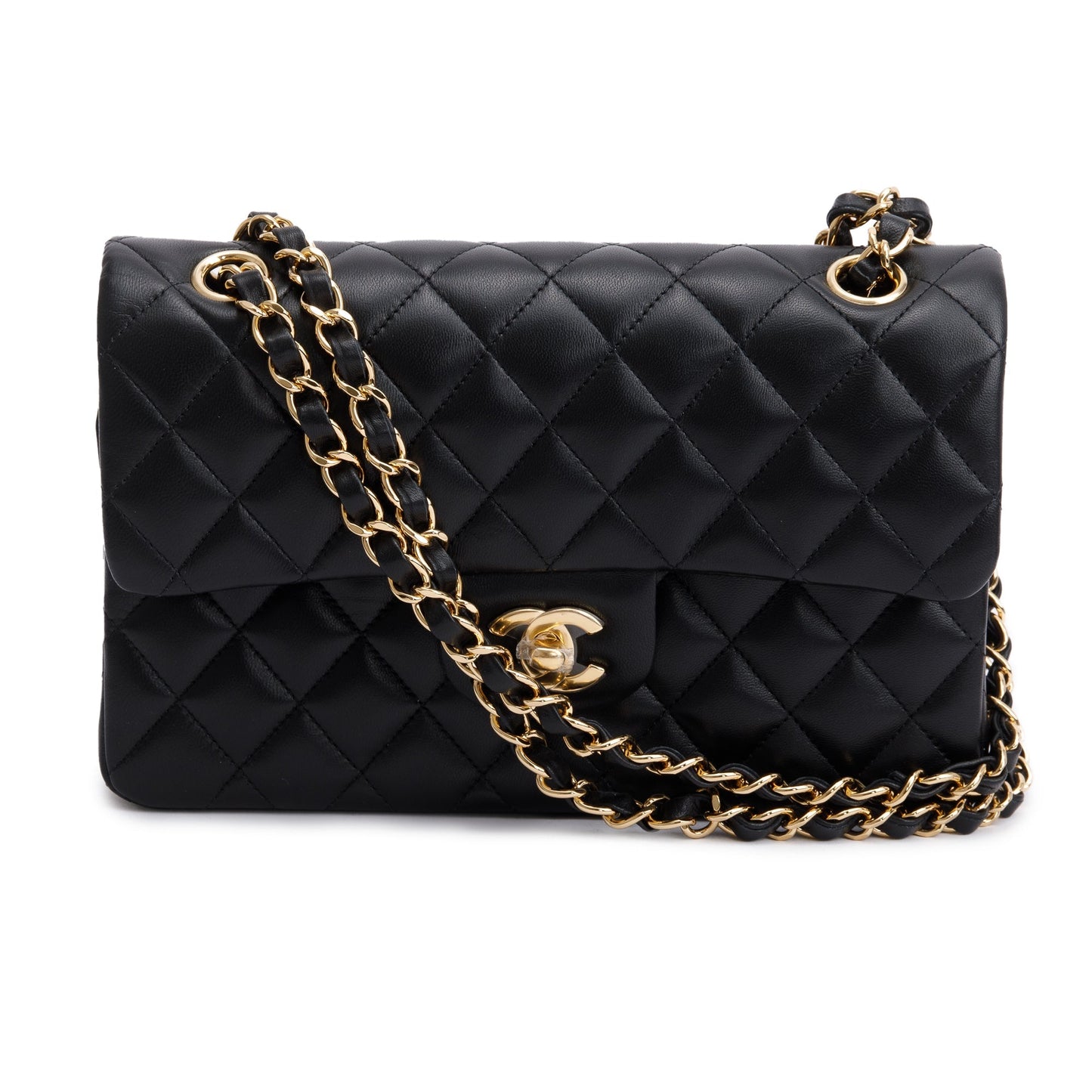 Chanel 2021 Black Lambskin Classic Small Double Flap Bag