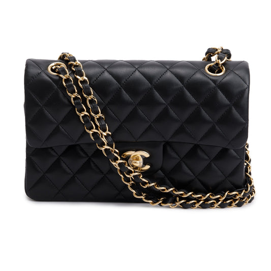 Chanel 2021 Black Lambskin Classic Small Double Flap Bag