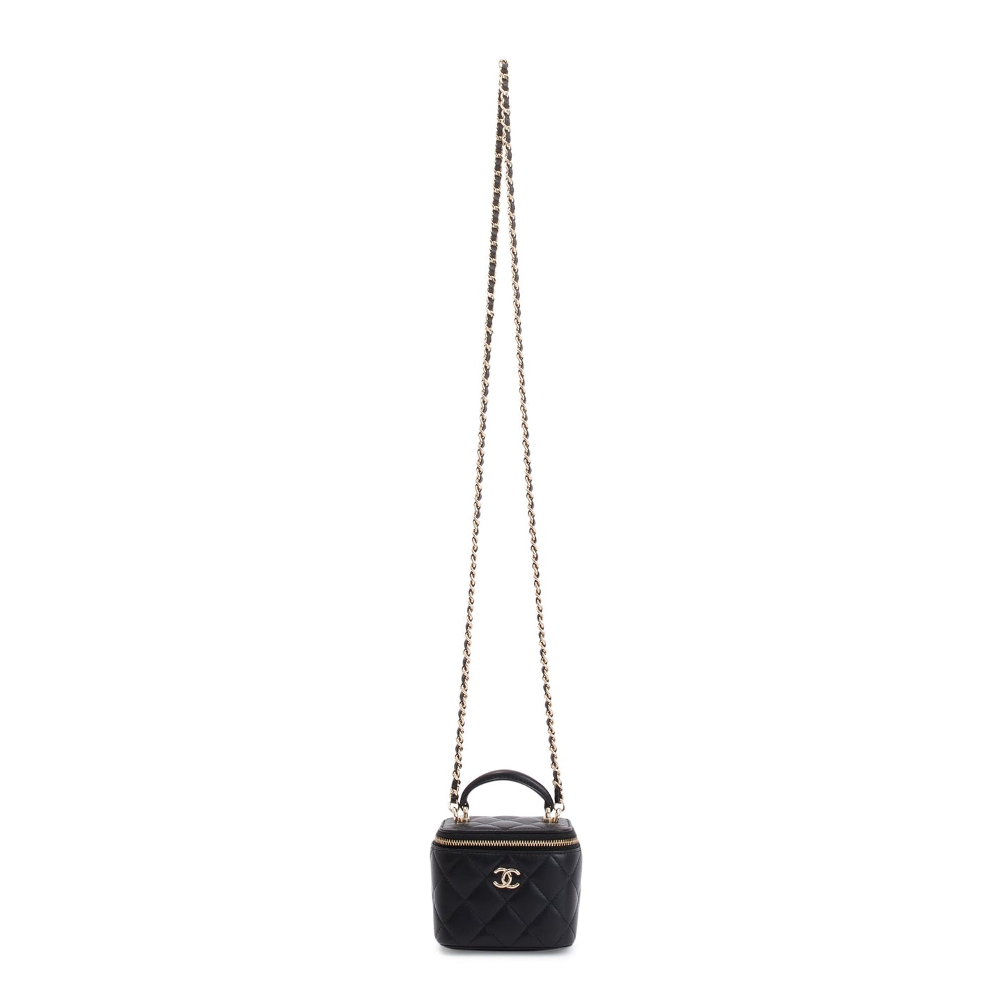Chanel 2021 Black Lambskin Leather Mini Vanity Case