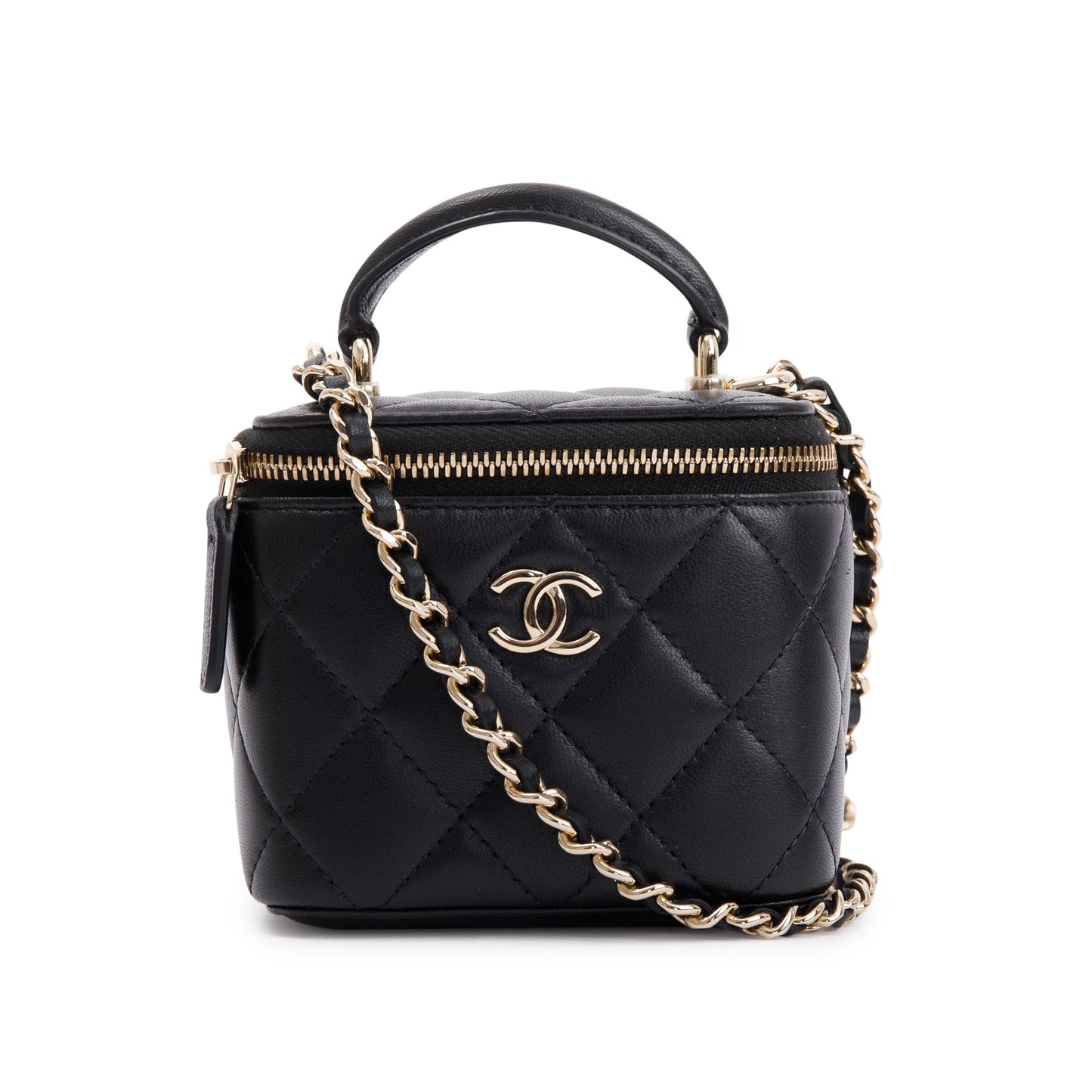 Chanel 2021 Black Lambskin Leather Mini Vanity Case