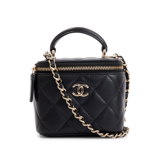 Chanel 2021 Black Lambskin Leather Mini Vanity Case