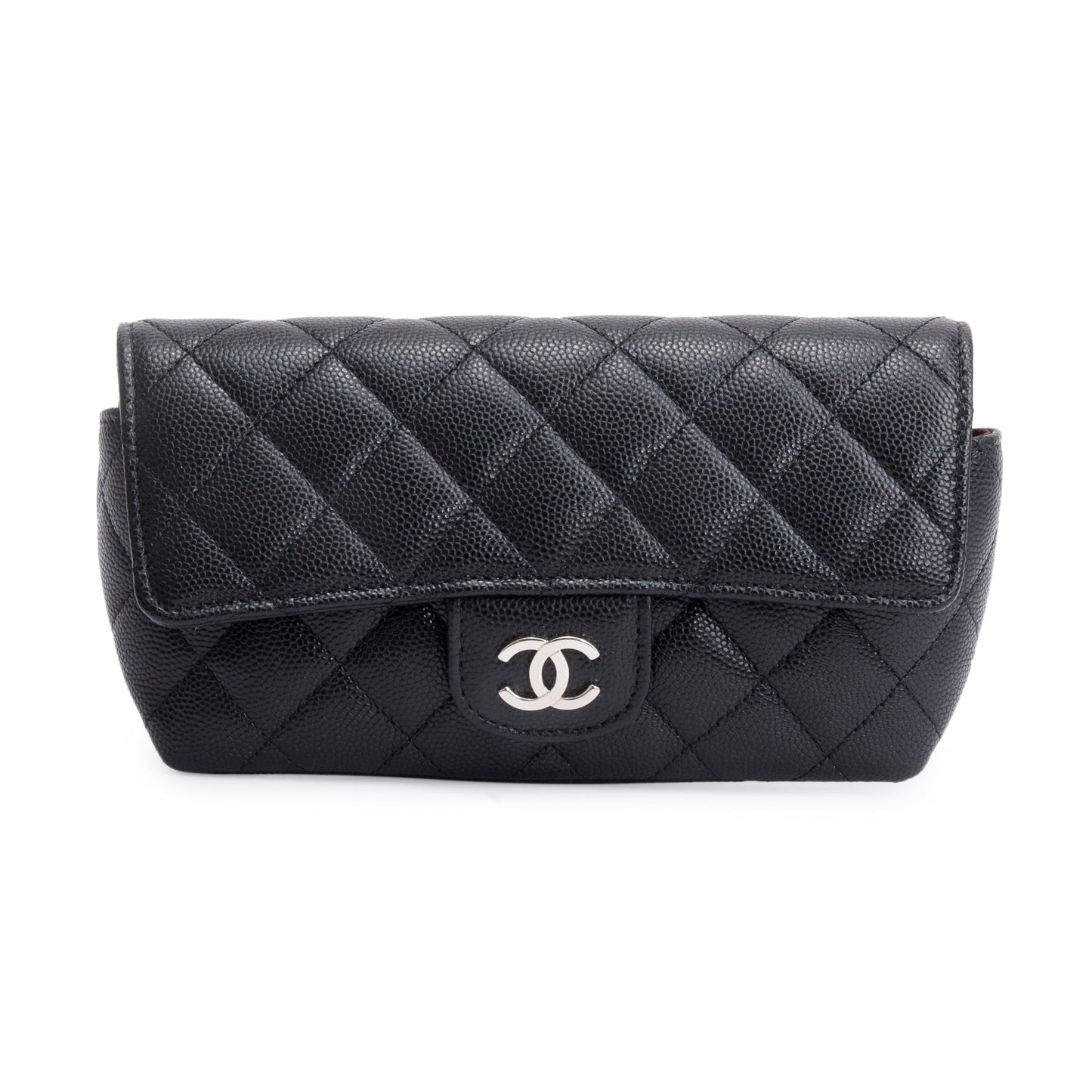 Chanel 2021 Black Quilted Caviar Leather Classic Sunglasses Case on Chain