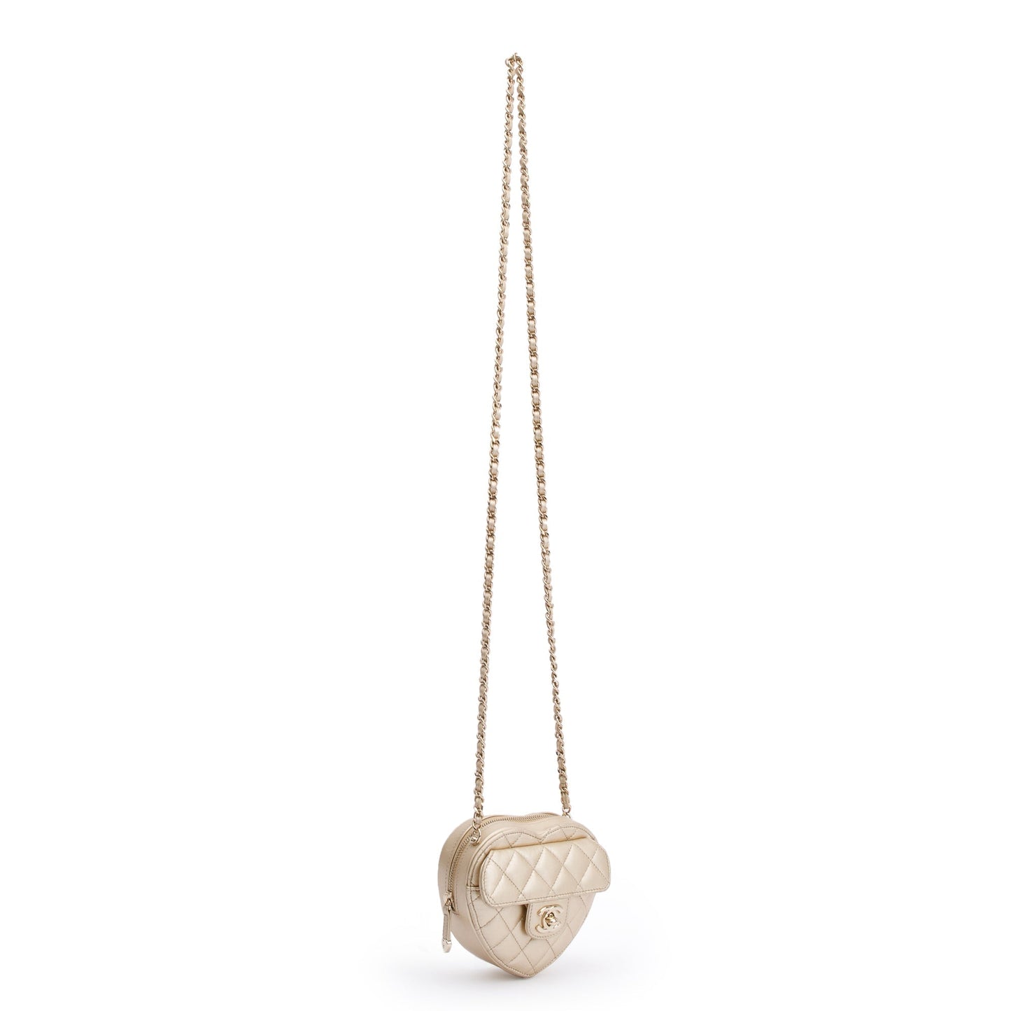 Chanel 2021 Gold Lambskin Leather Mini CC In Love Heart Bag