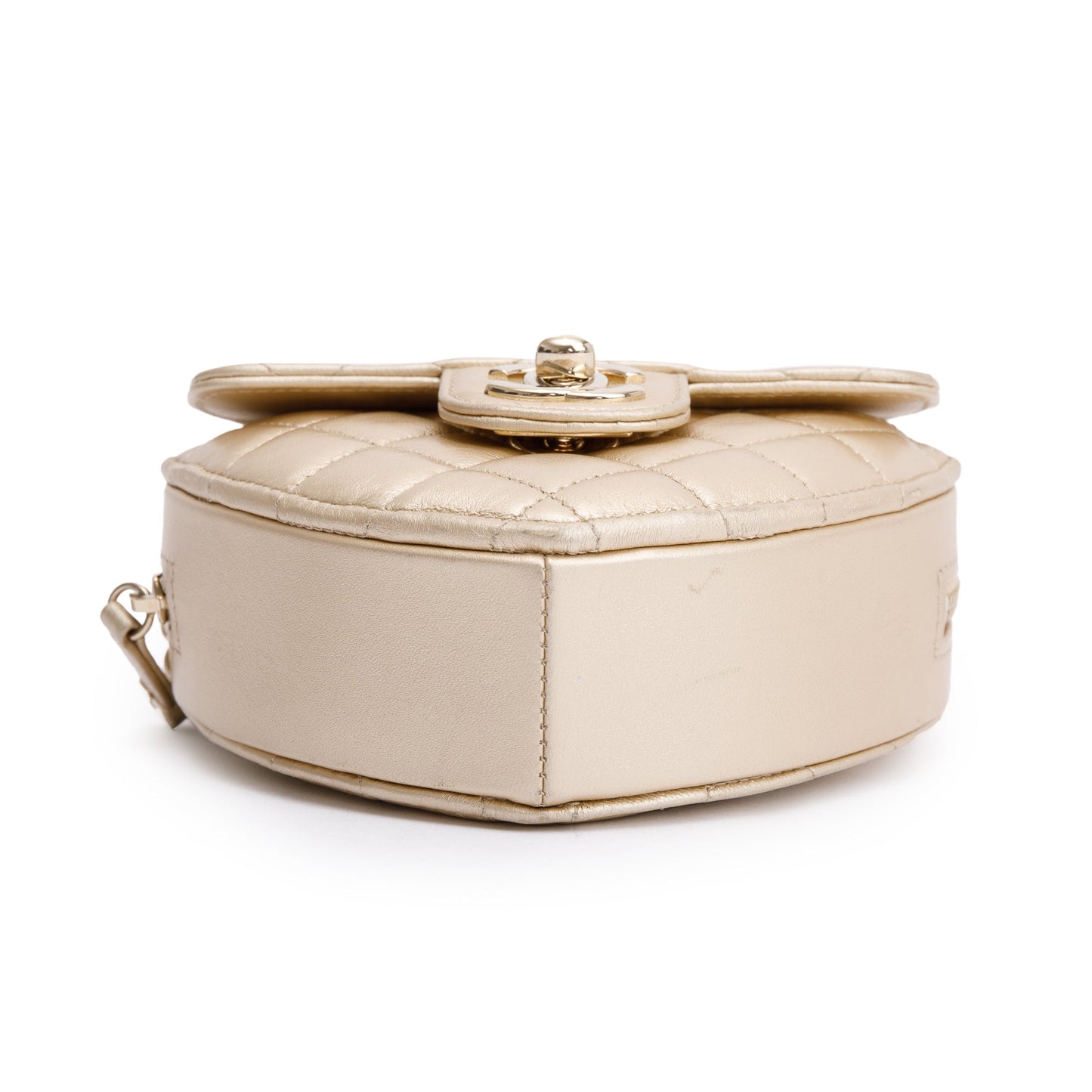 Chanel 2021 Gold Lambskin Leather Mini CC In Love Heart Bag