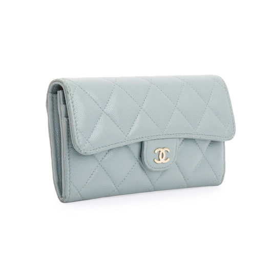 Chanel 2021 Grey Caviar Leather Medium Flap Wallet