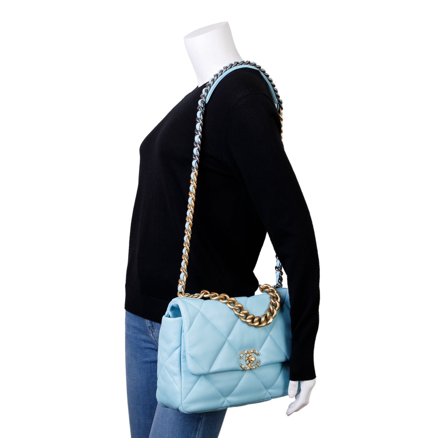 Chanel 2021 Light Blue Lambskin Leather Large 19 Flap Bag