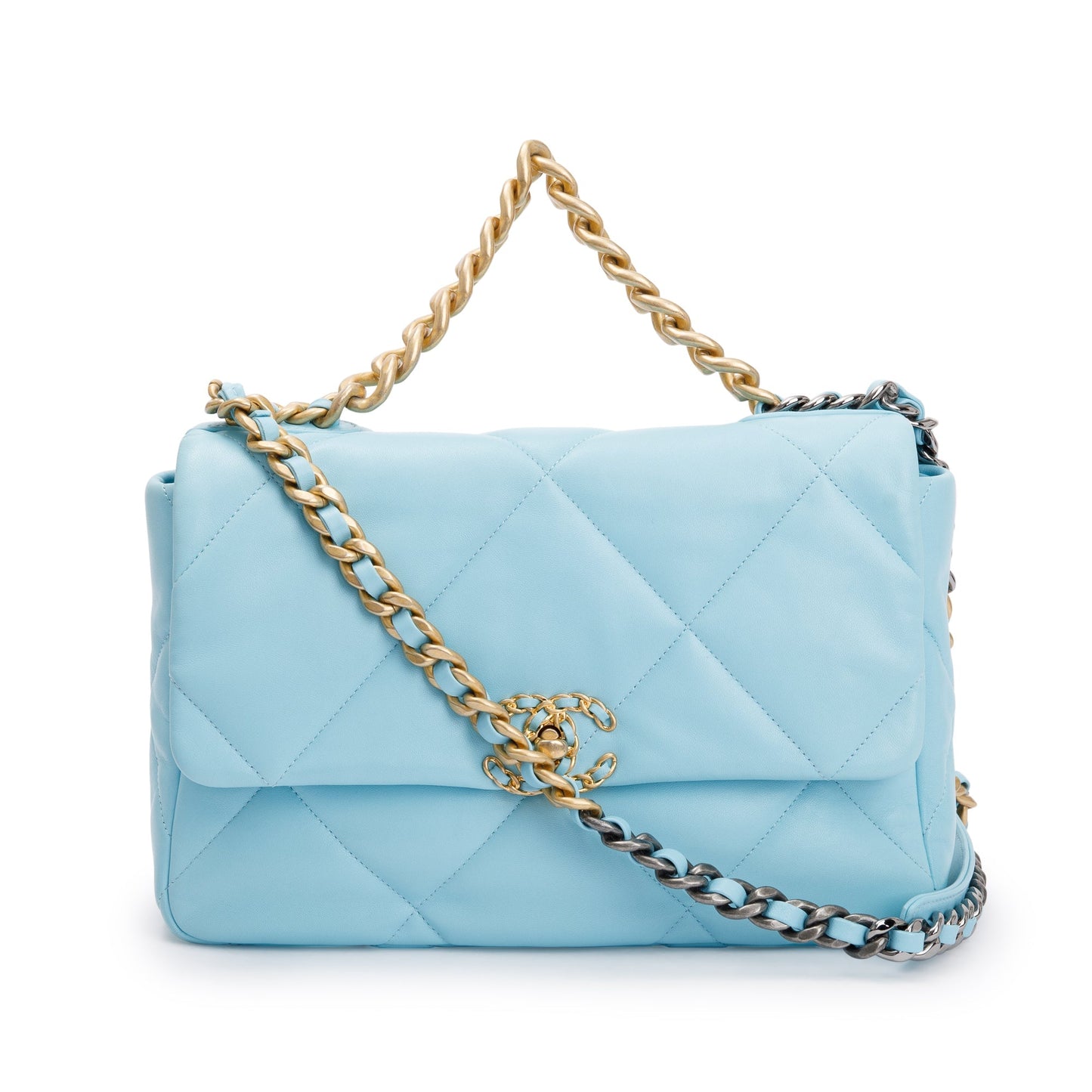 Chanel 2021 Light Blue Lambskin Leather Large 19 Flap Bag