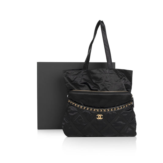 Chanel 2021 Nylon Grosgrain Lifestyle Pouch with Foldable Tote Bag