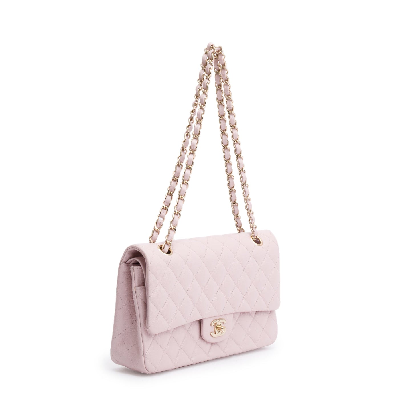 Chanel 2021 Pink Caviar Leather Medium Classic Double Classic Flap Bag