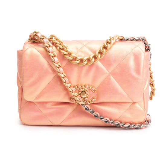 Chanel 2021 Pink Iridescent Lambskin Leather Medium 19 Flap Bag