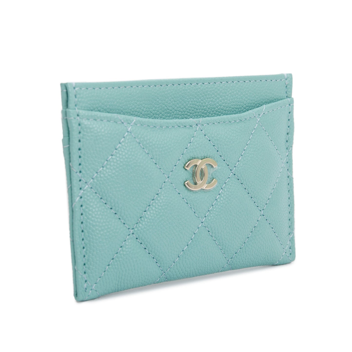 Chanel 2021 Tiffany Blue Caviar Leather Classic Card Holder
