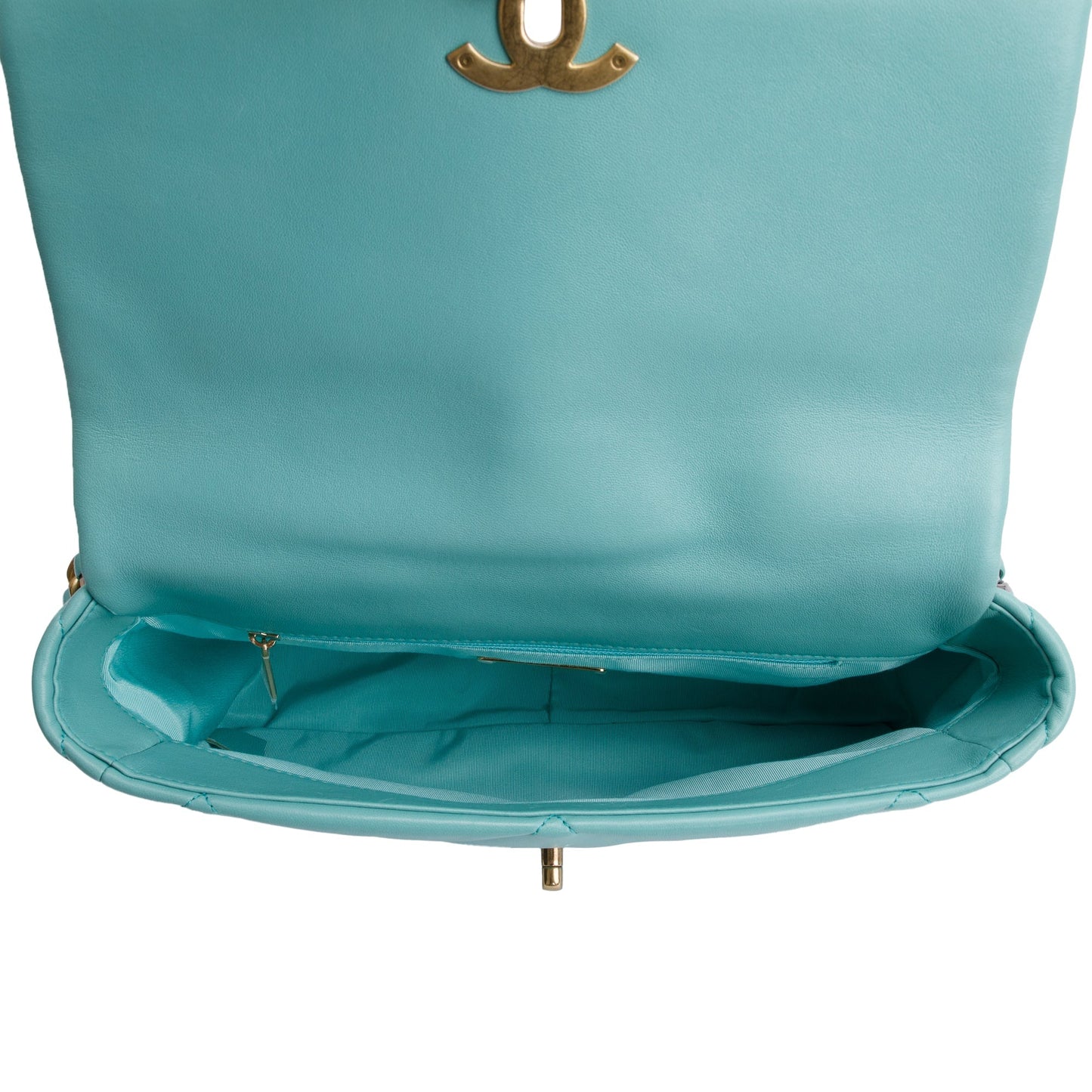 Chanel 2021 Tiffany Blue Lambskin Leather Large 19 Flap Bag