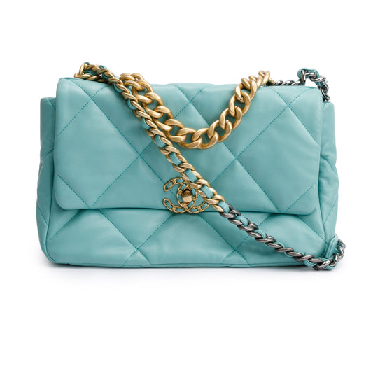 Chanel 2021 Tiffany Blue Lambskin Leather Large 19 Flap Bag