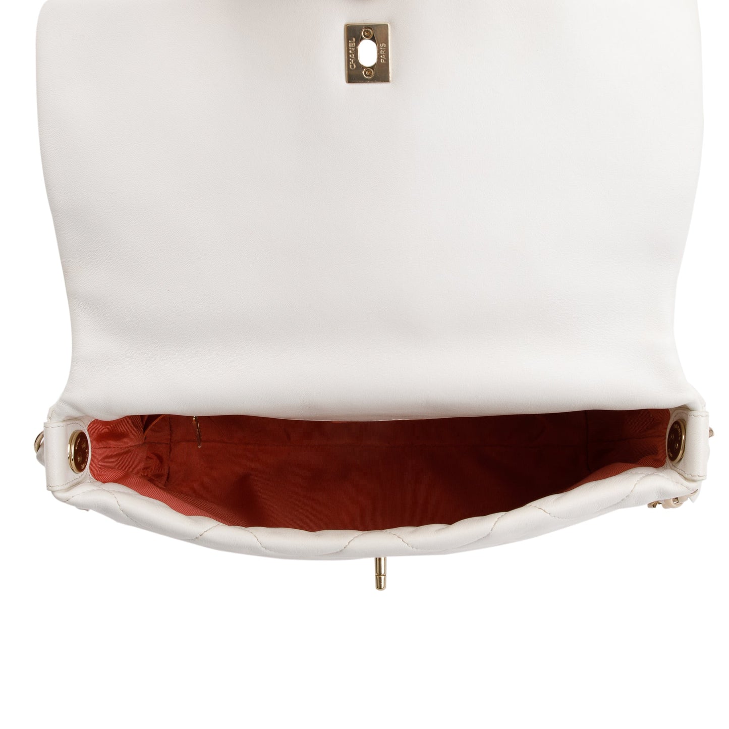 Chanel 2021 White Calfskin Leather Medium Logo Strap Flap Bag