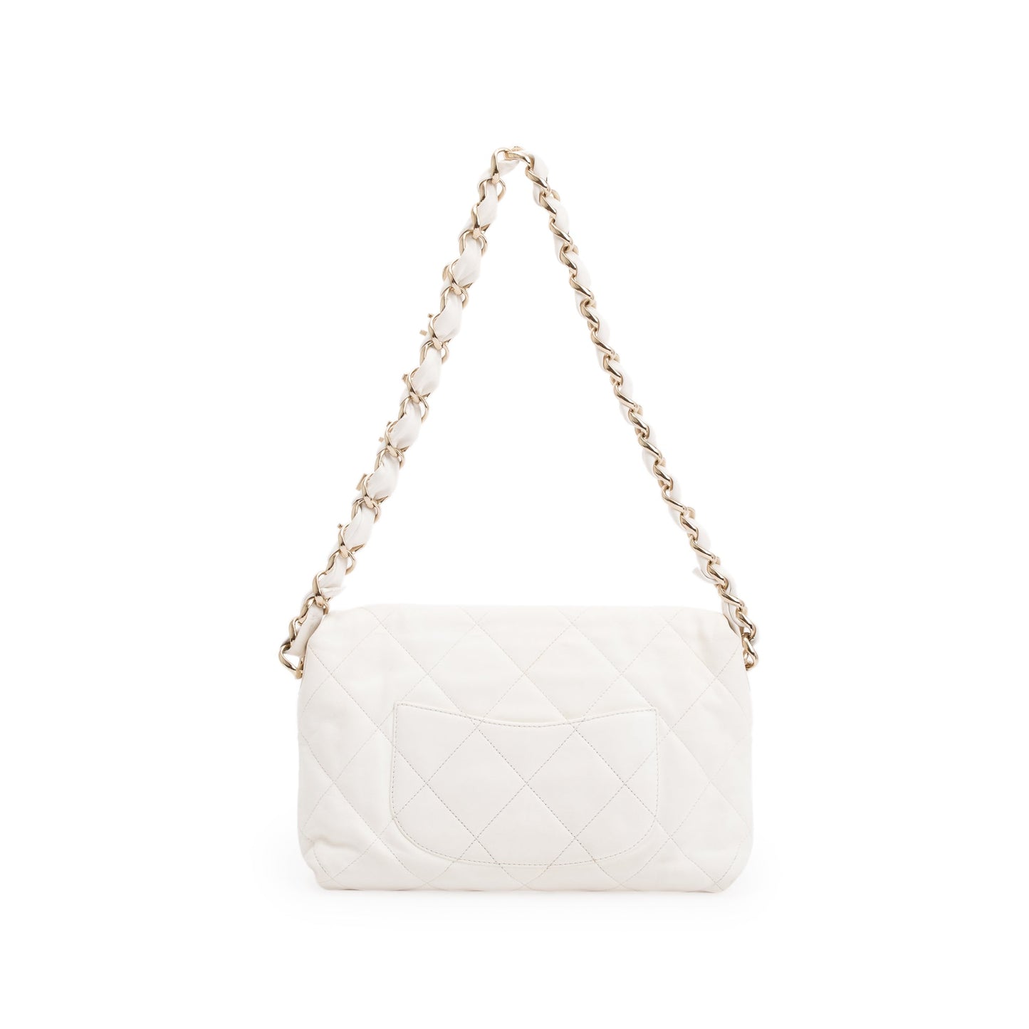 Chanel 2021 White Calfskin Leather Medium Logo Strap Flap Bag