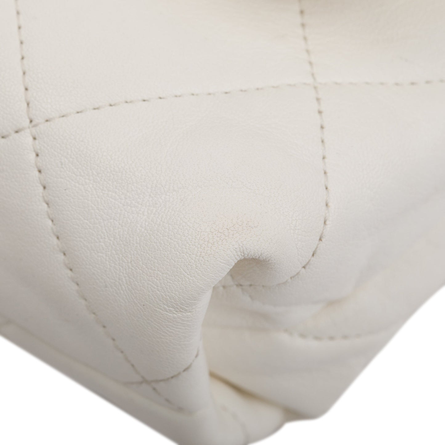 Chanel 2021 White Calfskin Leather Medium Logo Strap Flap Bag