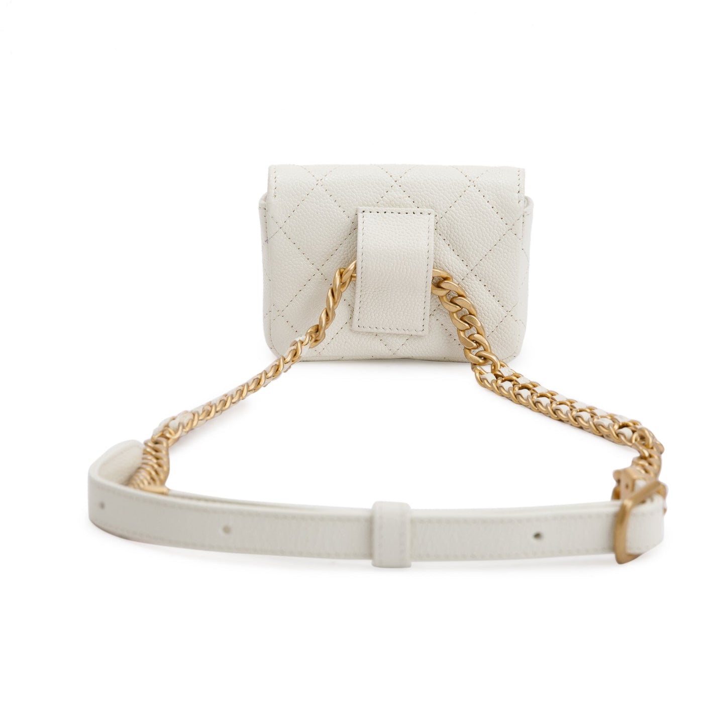 Chanel 2021 White Caviar Leather CC Flap Card Holder Belt Bag