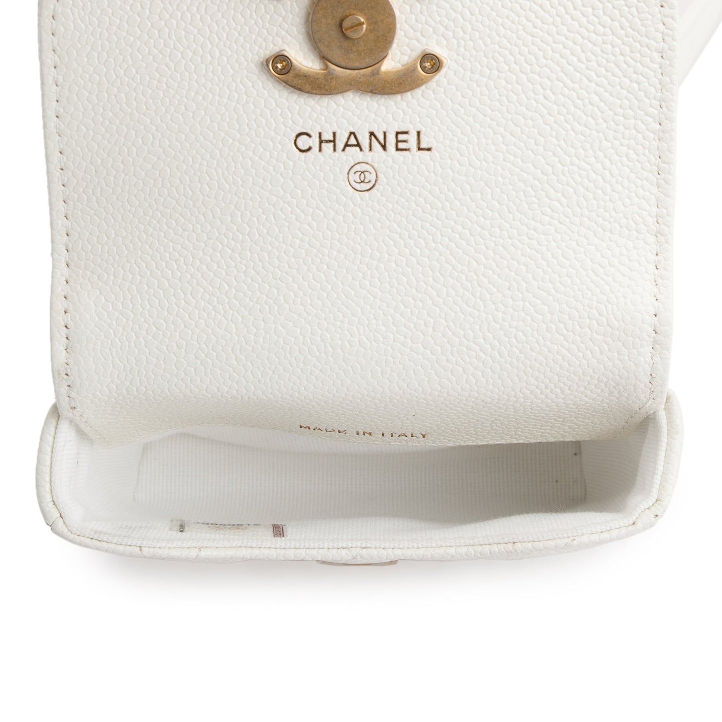 Chanel 2021 White Caviar Leather CC Flap Card Holder Belt Bag
