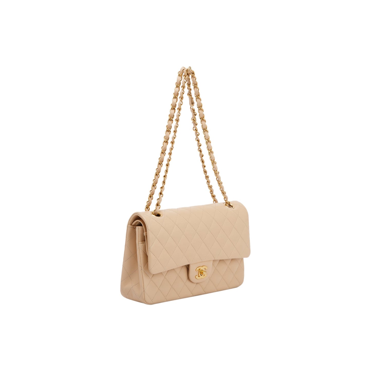 Chanel 2022 Beige Lambskin Classic Medium Double Flap Bag